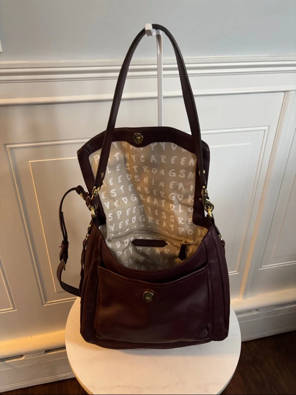 Aimee Kestenberg Pebble Leather Shoulder Bag in Burgundy with Gold Hardware - Picture 9 of 16